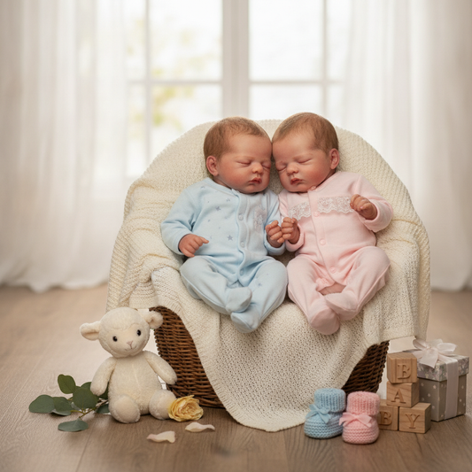Coppia di bambole reborn gemelli maschio e femmina: realismo e dolcezza in Italia.